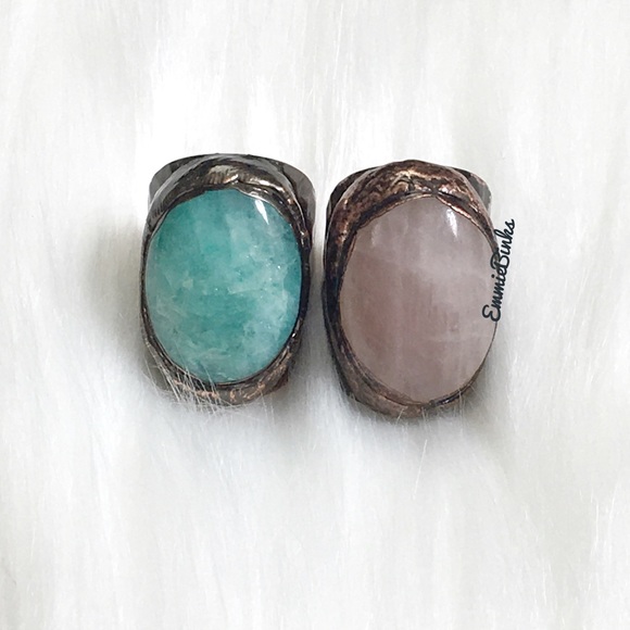 New Blue Quartz & Textured Copper Statement Chunky Cocktail Ring - Picture 14 of 16